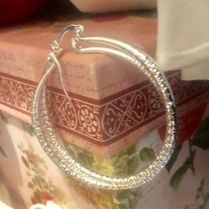 Large Round 925 Sterling Silver Diamond Cut Hoop earrings